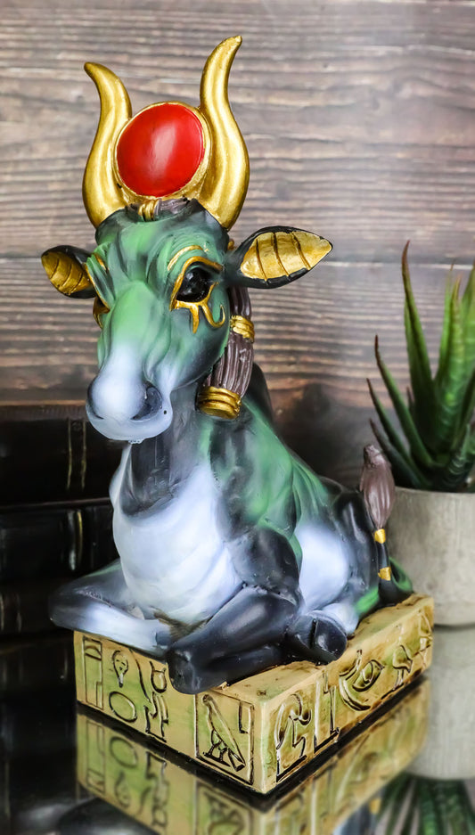 Egyptian Goddess Of Love Hathor Ra Cow Sitting On Hieroglyphic Base Figurine