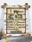 Rustic Faux Birchwood Turquoise Deer Antlers Cross Bible Verse Wall Decor Plaque
