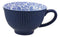 Blue Vintage Victorian Dahlia Vines Design Large Porcelain Mug 19oz 5.25"D