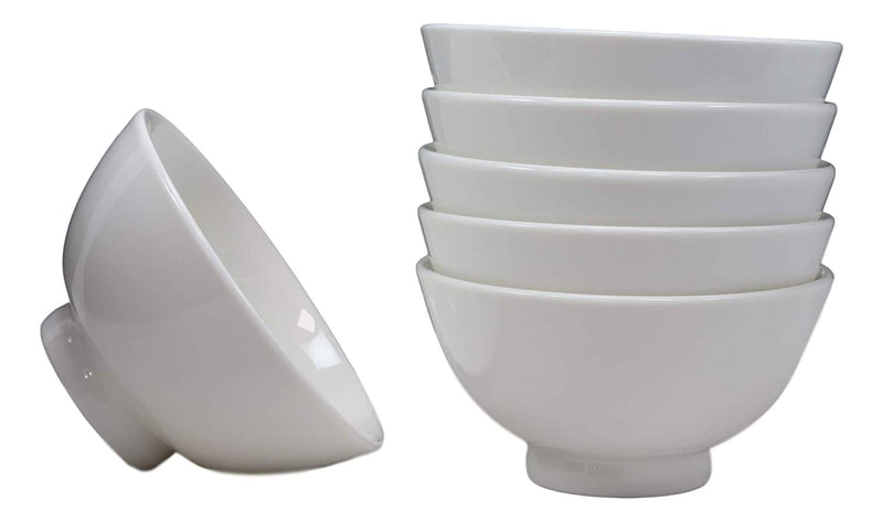 Sleek White Double Walled Porcelain Rice Miso Dessert Soup Bowls 10oz 5"D Set 6