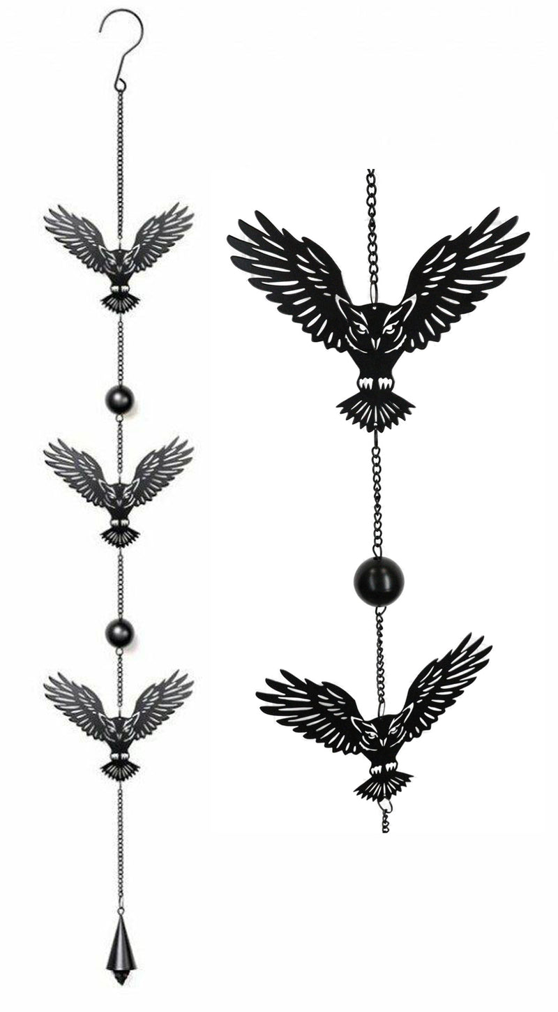 Whimsical Alchemy Sorcerer Night Goth Owls Metal Wall Hanging Mobile Wind Chime