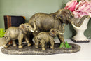 Safari Elephant With 2 Calves Family Statue 14.5"L Elephants Roaming Grasslands