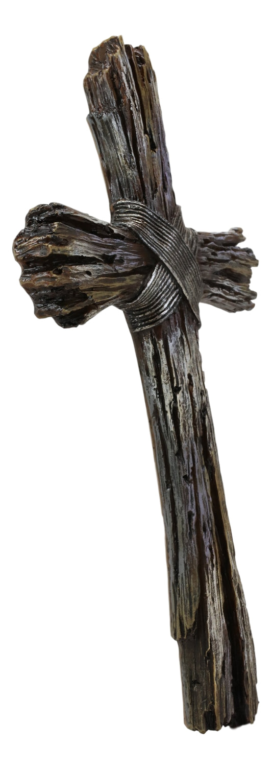 Ebros Rustic Faux Resin Driftwood Finish Crucifix Rugged Wall Cross Decor 13"H - Ebros Gift