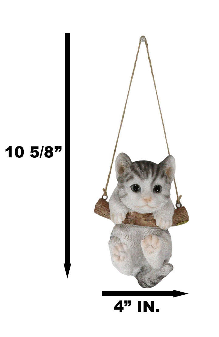 Ebros Gray Striped Tabby Kitten Macrame Branch Hanger 5.5"H with Jute Strings