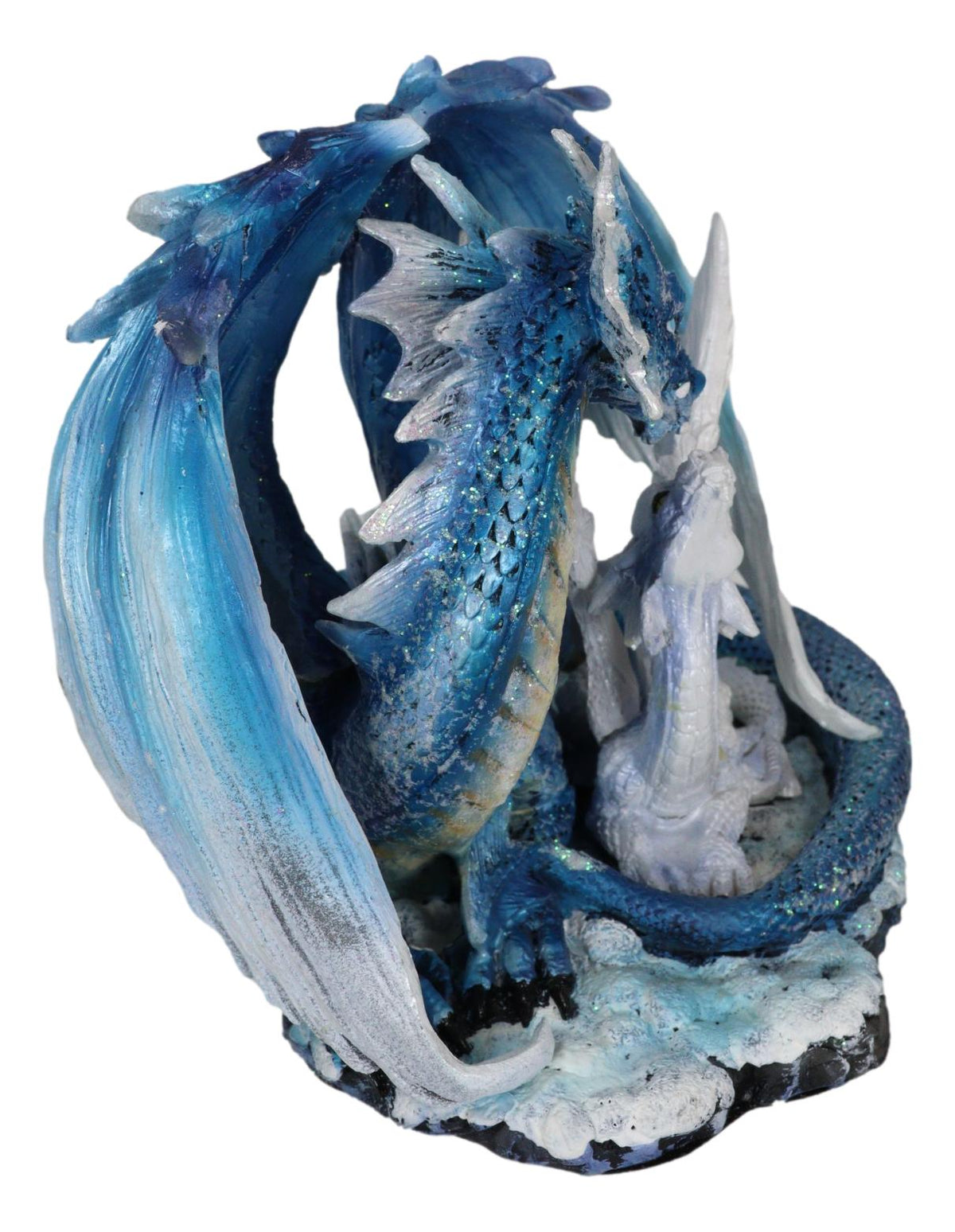 Ebros Nature's Nurture Mother Dragon Adoring White Baby Dragon Statue Home Decor Resin Fantasy Dragon Family Sculptural 6.75" Long - Ebros Gift