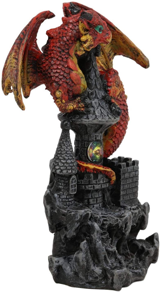 Ebros Small Guardian Dragon Protecting Castle with Rhinestone Rock Crystal Tabletop... - Ebros Gift