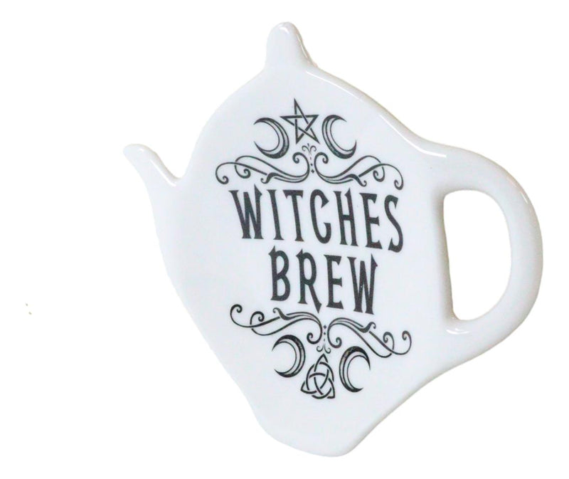 Ebros Wicca Pentagram Moons Witches Brew Hex Ceramic Tea Spoon / Bag Holder Rest Plate