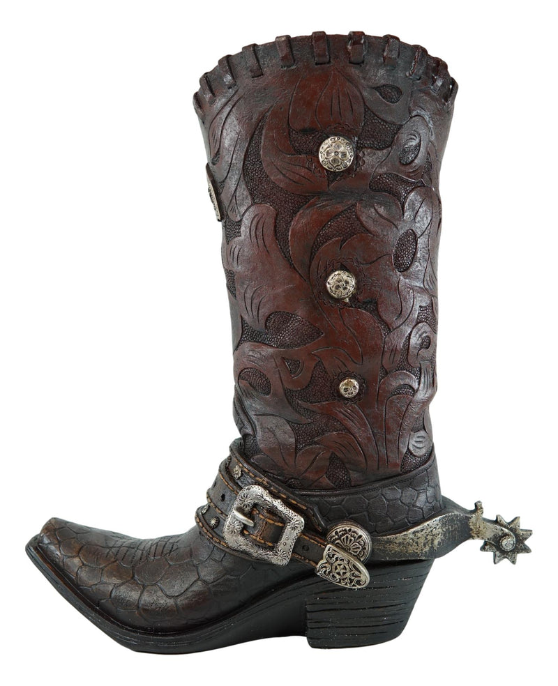 Rustic Western Cowboy Boot With Floral Concho And Spur Vase Planter Figurine 13"