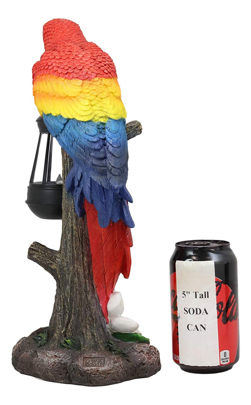 Ebros 14" Tall Red Scarlet Macaw Parrot Perching On Tree Stump Statue with Solar LED Lantern Light Path Lighter Home Garden Patio Parrots