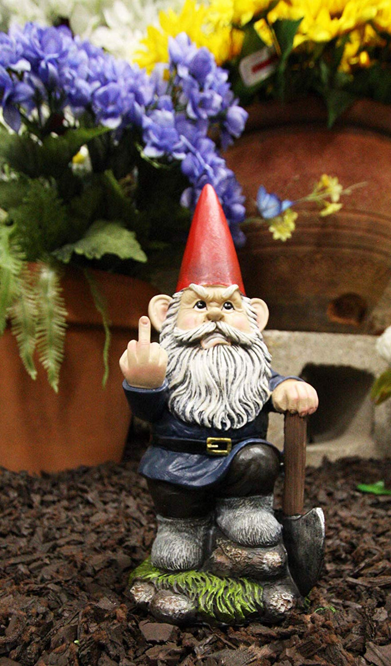 Ebros 9" You Dig? Shovel Gnome Garden Greeter Gnome Dwarf Flip The Bird Statue
