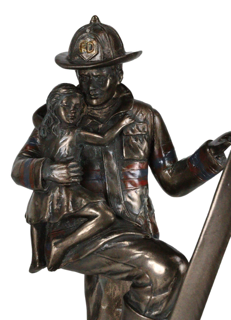 Brave Fireman Fire Fighter Hero Saving Child Descending From Ladder Figurine