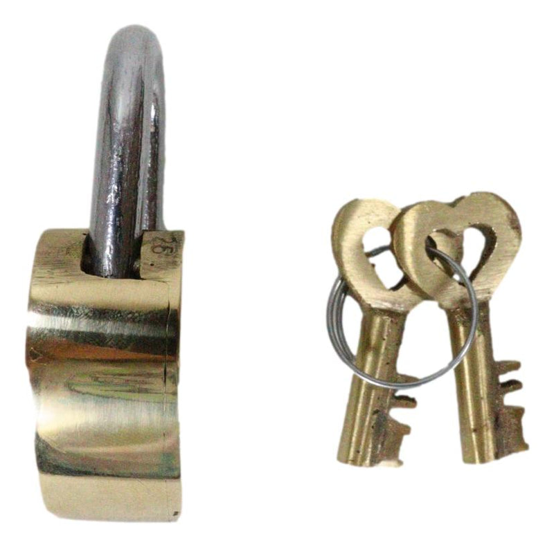 Set Of 2 Gold Tone Keepsake Brass Small Heart Love Shaped Padlock With Keys