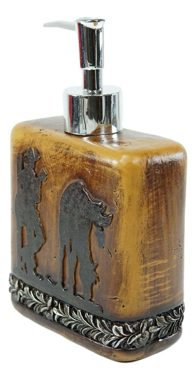 Rustic Western Cowboy With Horse Faux Wood Liquid Soap Or Lotion Pump Dispenser