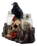 Ebros Day Of The Dead Raven Crow With Rose Skull Salt & Pepper Shakers Holder Figurine Set 6.5"L