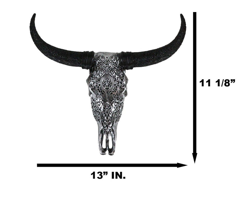 Western Floral Tribal Tattoo Tooled Bison Bull Cow Skull Wall Decor Plaque