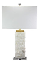 Crystalline Marble Pillar Contemporary Table Lamp With Rectangular Linen Shade