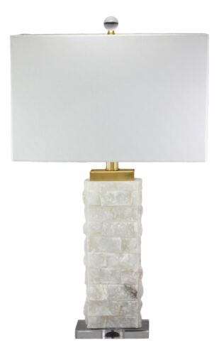 Crystalline Marble Pillar Contemporary Table Lamp With Rectangular Linen Shade