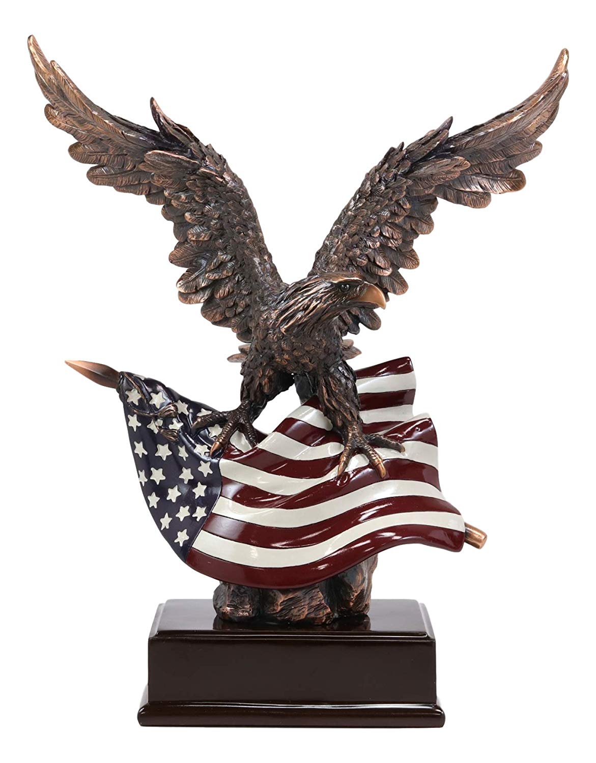 Ebros Large 14.5" Tall Bald Eagle Perching On American Flag Figurine With Base - Ebros Gift