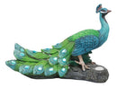 Ebros Decorative Iridescent Peacock With Blue Gemstones Solar LED Light Statue Peafowl