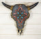 12" W Western Bejeweled Bull Bison Cow Skull With Denim Finish Wall Decor Plaque