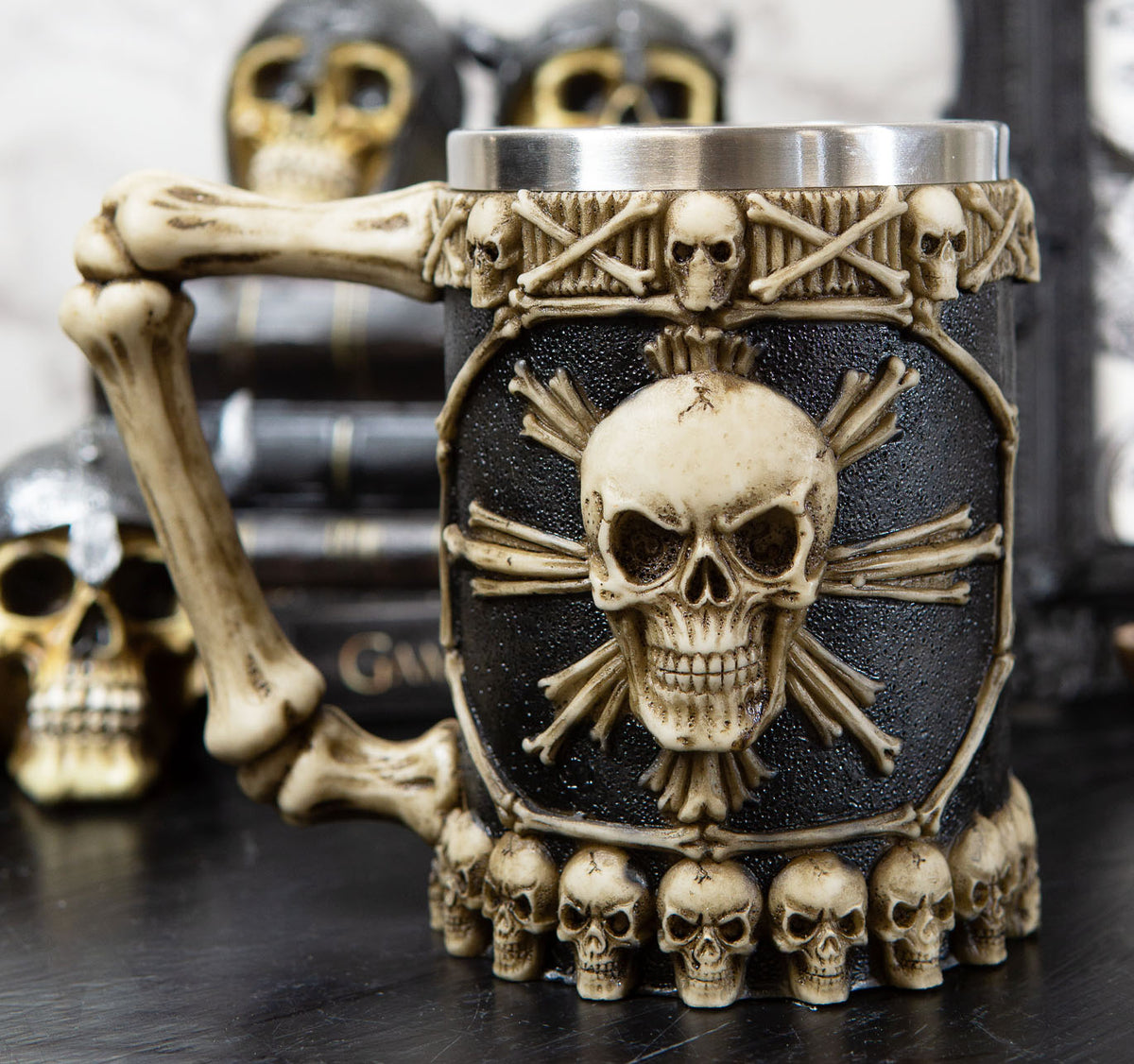 Ebros Large Skeletal Cross Bones Skull Beer Stein Tankard Coffee Cup Drink Mug 12oz - Ebros Gift