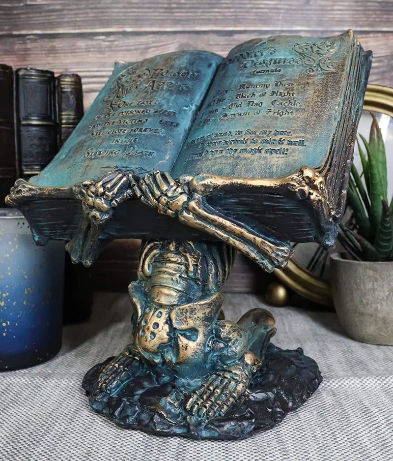 Dead Man's Curse Skeleton Slave Holding A Witch Poison Apple Spell Book Figurine