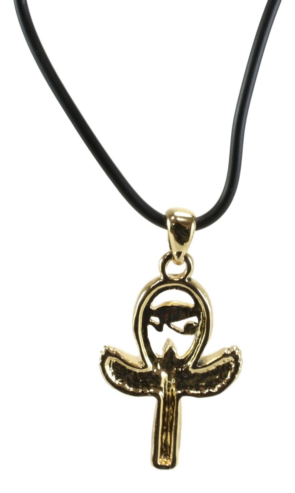 Ebros Golden Isis with Open Wings Ankh Amulet with Eye of Horus Pendant Necklace