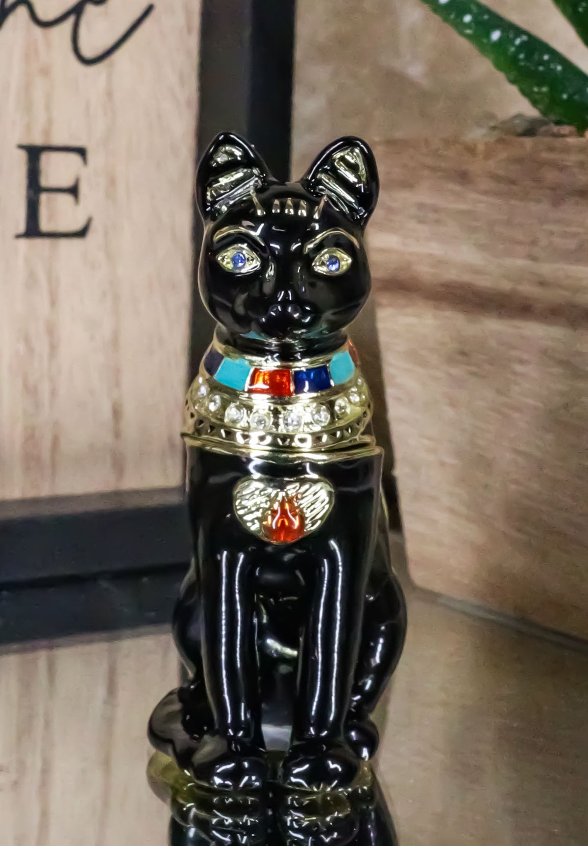 Ancient Egyptian Bastet Cat Goddess Pewter Austrian Crystals Trinket Jewelry Box