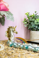 Fantasy Sacred Rare Unicorn Horse By Rainbow And Clouds Incense Holder Figurine