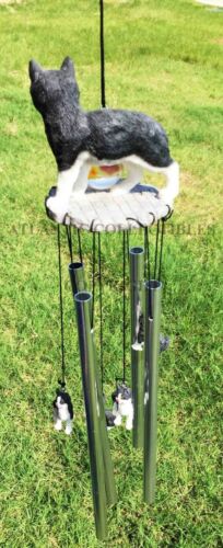 Ebros Tuxedo Black Kitty Cat with Fish Bowl Resonant Wind Chime 18.5"H Garden