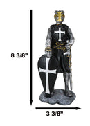 Black Cloak Medieval Crusader Swordsman With Shield Of Faith Knight Figurine