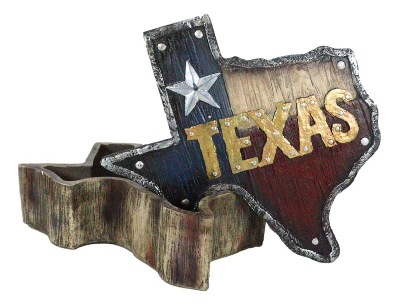 Rustic Western Patriotic Map Of Texas Lone Star State Jewelry Trinket Box Decor
