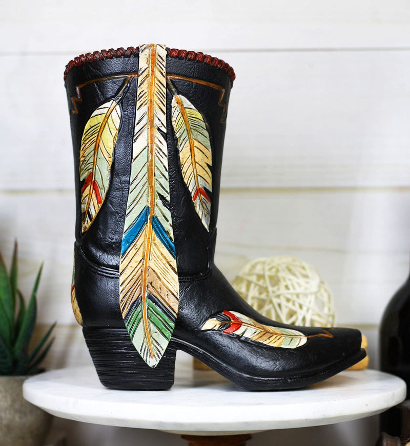 Rustic Southwestern Indian Dreamcatcher Feathers Cowboy Boot Figurine Or Vase