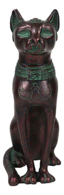 Egyptian Goddess Bastet Cat Sitting Figurine In Rustic Aged Bronze Patina Finish