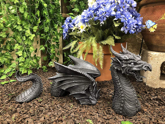 Swimming Castle Moat Dragon Lawn Garden Centerpiece Statue 3 Piece 21"L Total - Ebros Gift