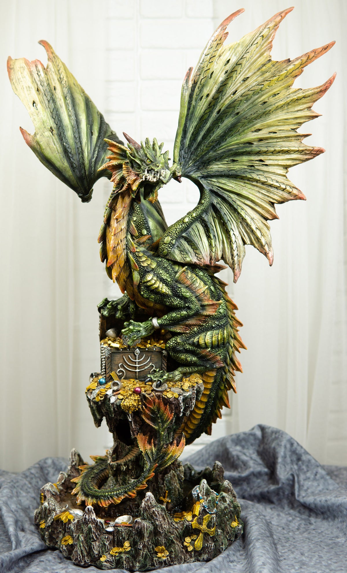 Ebros Large 26"H Green Castle Guardian Treasure Dragon Statue Fantasy Home Decor