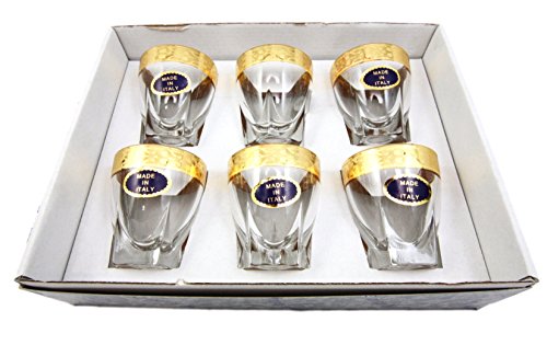 Ebros Gift 10K Gold Plated French Amour Heart Pattern 1.5oz Shot Glass Set of 6 Heavy Base High Clarity Glass