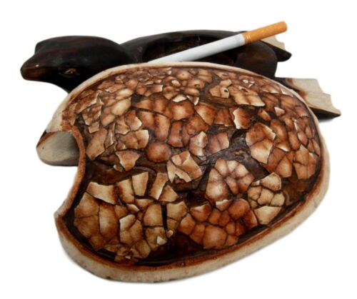 Balinese Wood Handicrafts Sea Turtle Tortoise Family Ashtray Box Figurine Set