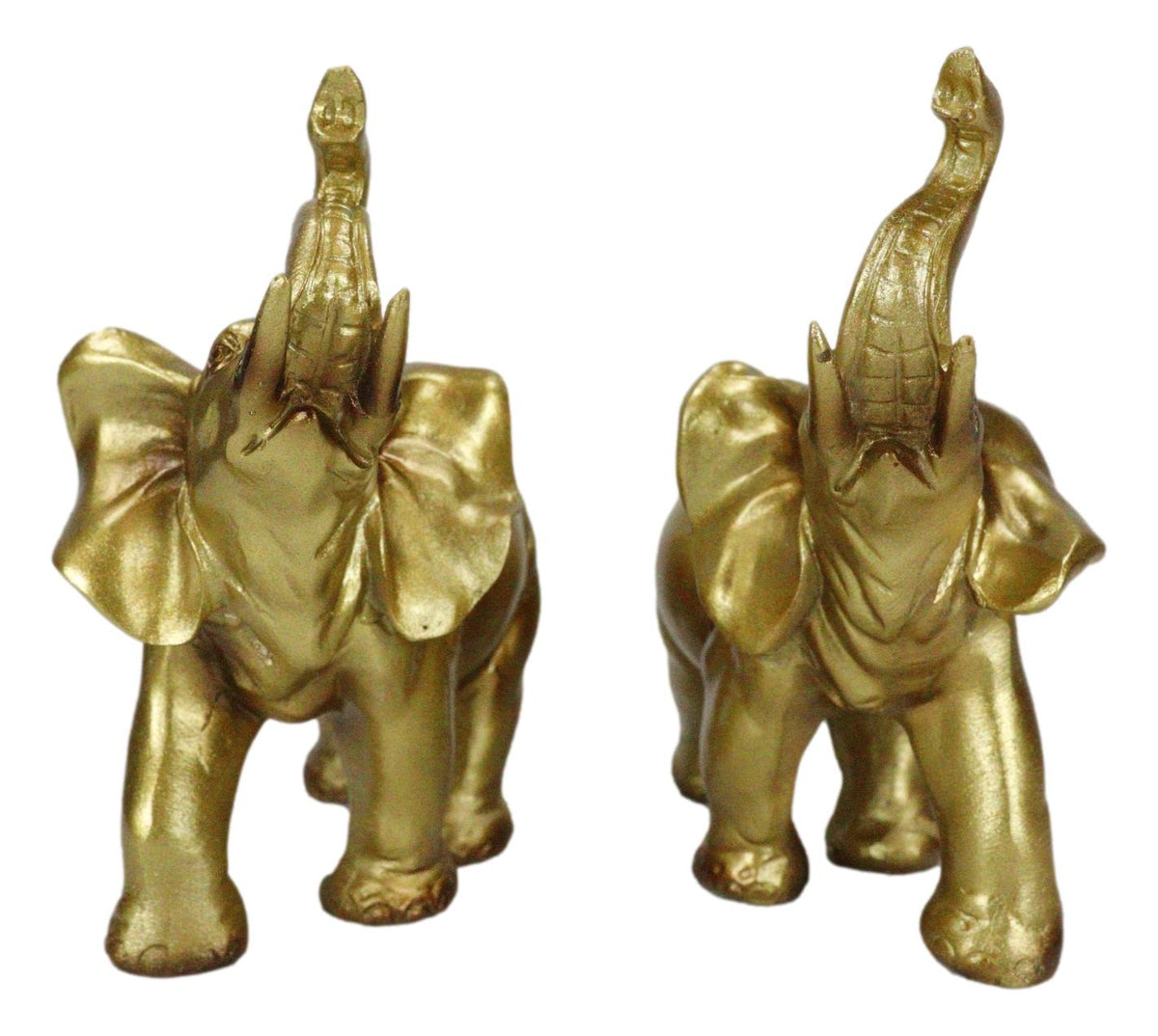 Feng Shui Gold Patina Elephant Left And Right Pair Figurines With Trunks Up - Ebros Gift