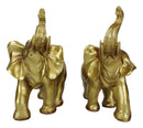 Feng Shui Gold Patina Elephant Left And Right Pair Figurines With Trunks Up