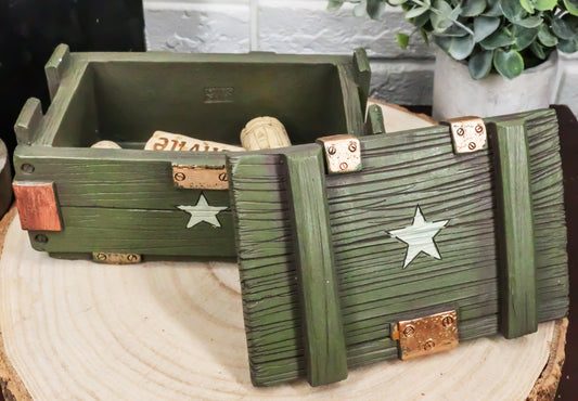 Patriotic Military Style Ammo Crate Utility Faux Wood Decorative Box Figurine