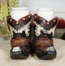 Western Fancy Pair of Cowboy Boots With Spur Salt And Pepper Shakers Holder Set