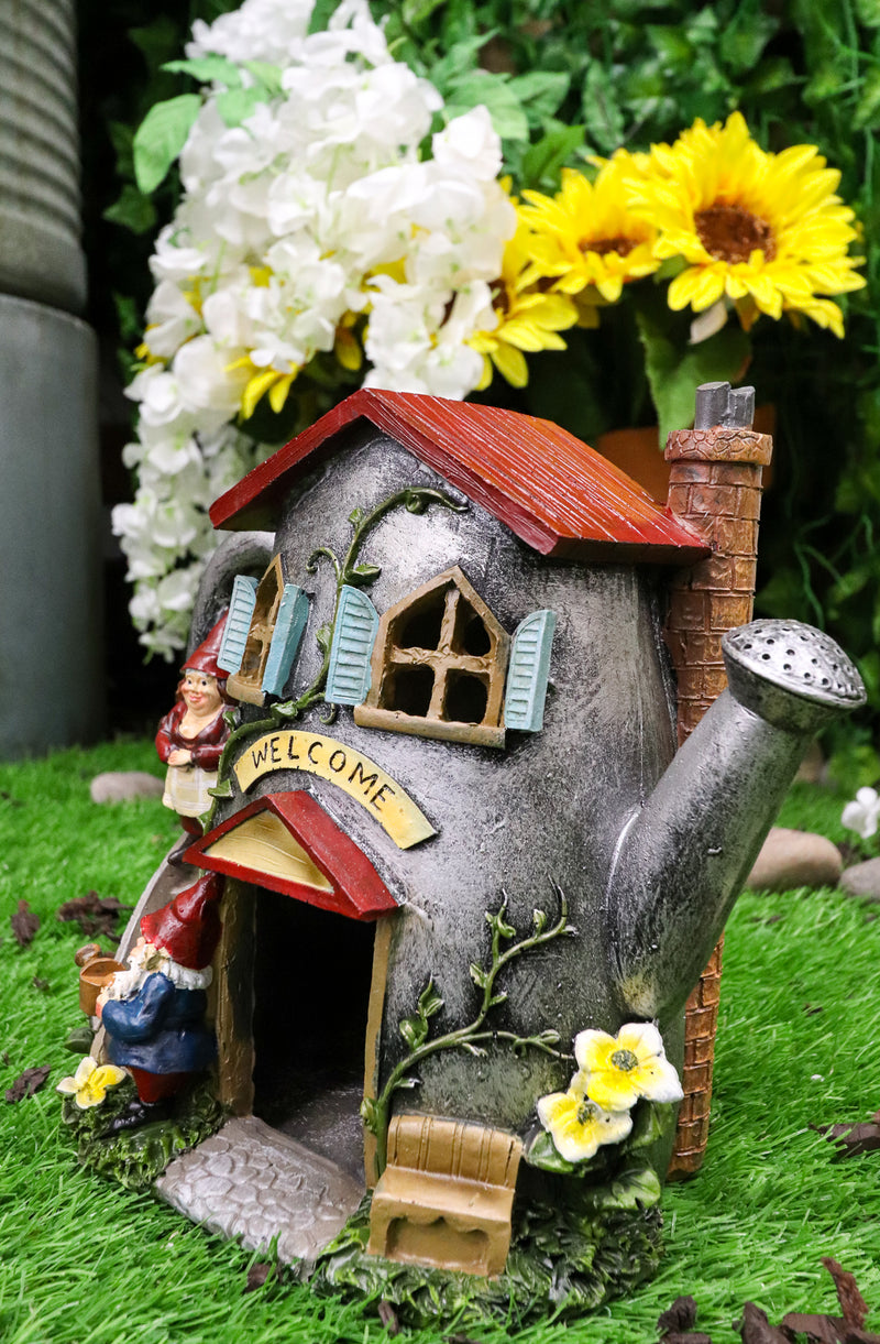 Ebros Fairy Garden Watering Can Mr and Mrs Gnome Mini House Welcome Figurine 8.5"Tall