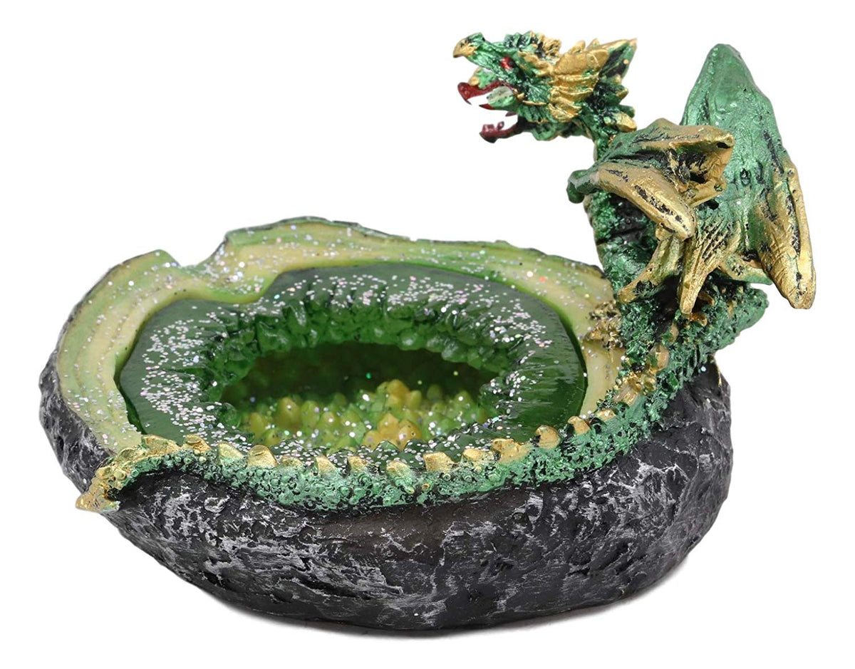 Ebros Green Hydra Dragon Guarding Emerald Pool Crystal Quarry Cigarette Ashtray Statue - Ebros Gift