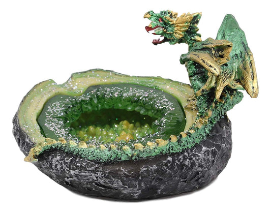 Ebros Green Hydra Dragon Guarding Emerald Pool Crystal Quarry Cigarette Ashtray Statue - Ebros Gift
