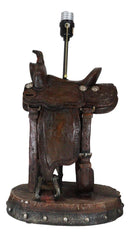 Western Cowboy Faux Tooled Leather Horse Saddle Conchos Buckles Table Lamp Decor