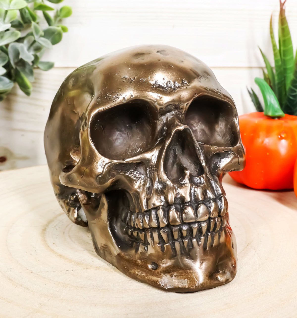 Ebros Bronzed Homosapien Skull Figurine 4.5"L Miniature Halloween Collectible - Ebros Gift