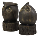 Ebros Gift Wisdom of The Forest Wide Eyed Fat Cupid Owls On Tree Stump Bookends Pair Set Statue Nocturnal Owl Birds Whimsical Decorative Accent for Library Shelves Desktops Countertops Mantelpiece