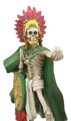 Tenochtitlan Aztec Eagle Warrior Skeleton Statue Day of The Dead Skull Phantom - Ebros Gift