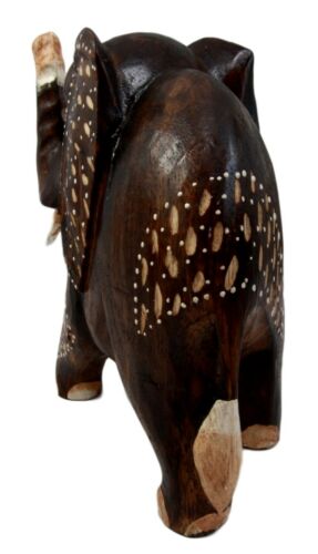 Balinese Wood Handicrafts Safari Jungle Elephant With Trunk Up Figurine 10"H